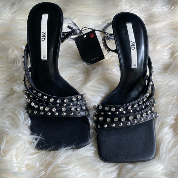 Zara Shoes - ⭐️SALE⭐️ ZARA rhinestone + stud squared toe heels